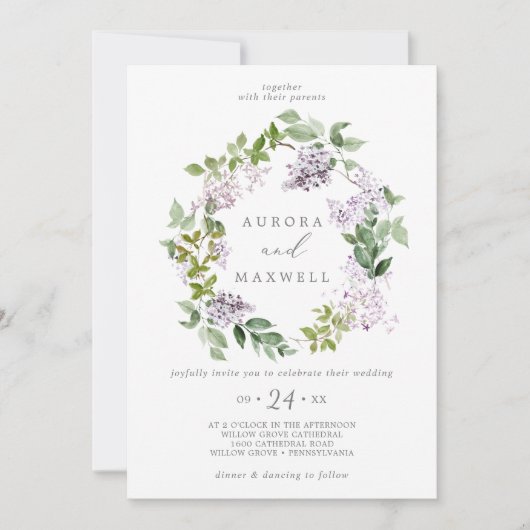 Rustic Lila Wreath Wedding Kaart (Voorkant)