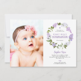 Rustic Lilac Flowers Photo First Holy Communion Kaart