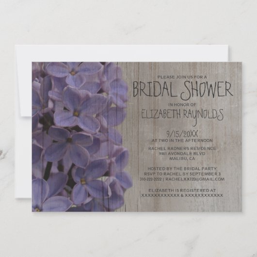 Rustic Lilacs Bridal Shower Invitations Kaart (Voorkant)