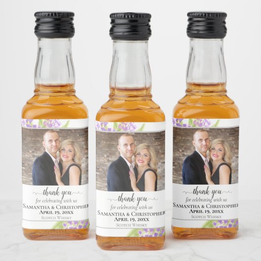 Rustic Lilacs Floral Wedding Bedankt Foto Likeurfles Etiket (Flessen)