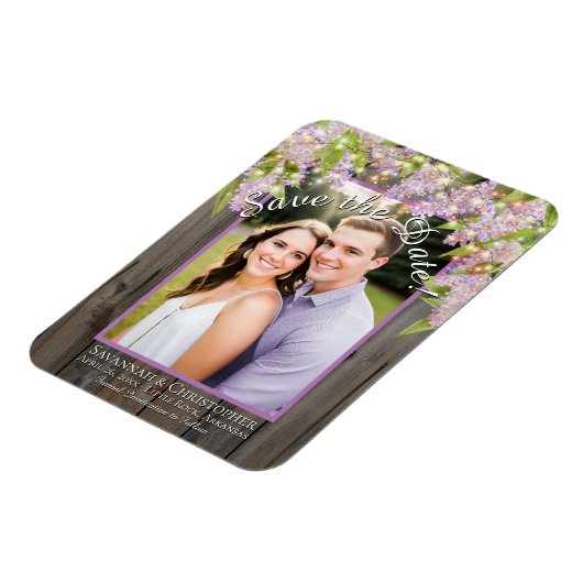 Rustic Lilacs Lights & Photo Wedding Save the Date Magneet (Linkerzijde)