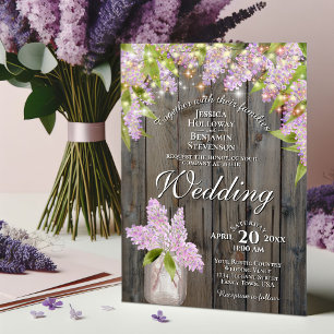 Rustic Lilacs met lichten op Barn Wood Wedding Kaart