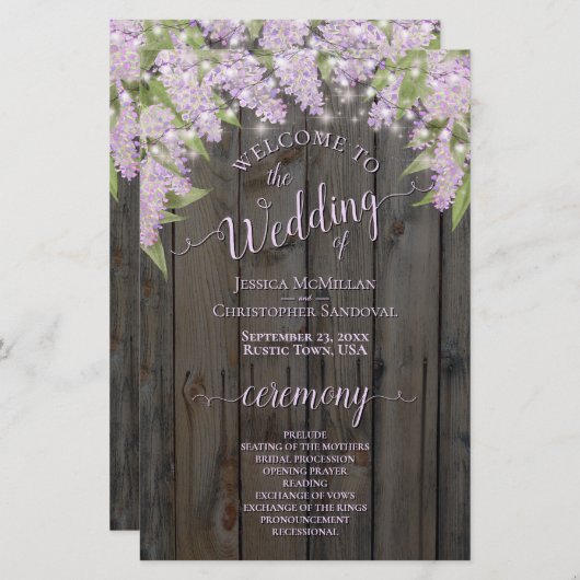 Rustic Lilacs on Barn Wood Budget Wedding Programm (Voorkant / Achterkant)