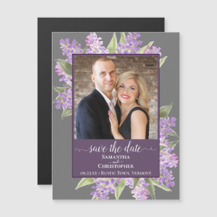 Rustic Lilacs & Photo Grey Wedding Save the Date Magnetische Uitnodiging