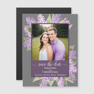 Rustic Lilacs & Photo Grey Wedding Sla de datum op Magnetische Uitnodiging