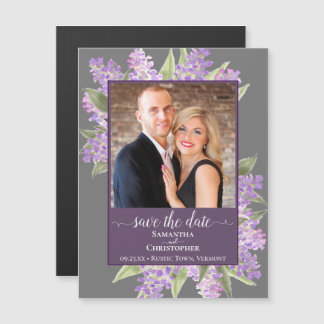 Rustic Lilacs & Photo Grey Wedding Sla de datum op Magnetische Uitnodiging