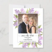 Rustic Lilacs & Photo White Wedding Save the Date Magnetische Uitnodiging (Voorkant)