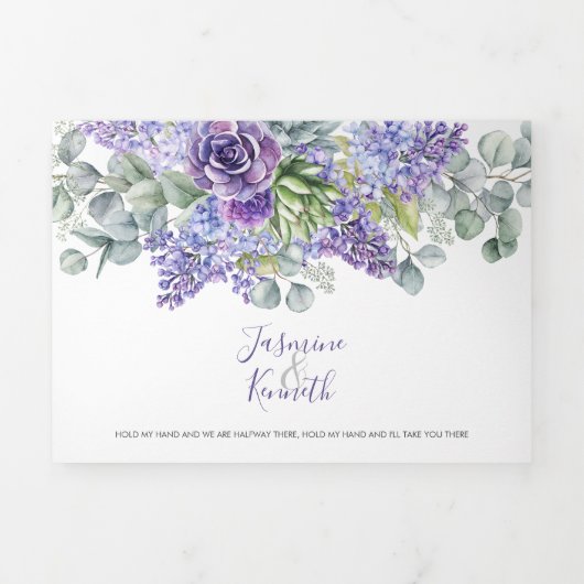 Rustic Lilacs, Succulents, Eucalyptus Wedding Drieluik Uitnodiging (Cover)
