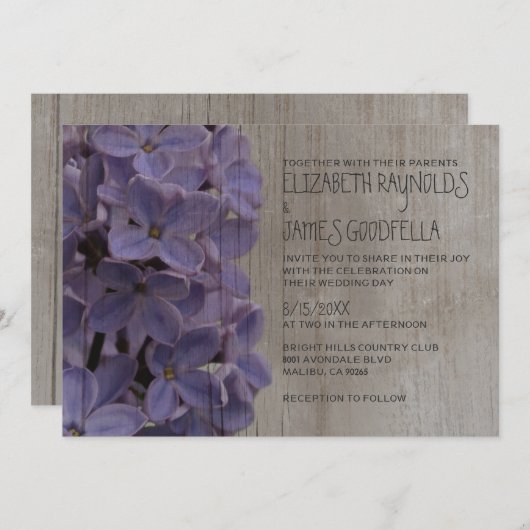Rustic Lilacs Wedding Invitations Kaart (Voorkant / Achterkant)