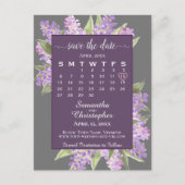 Rustic Lilacs Wedding Save the Date Calendar Gray Aankondigingskaart (Voorkant)