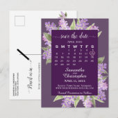 Rustic Lilacs Wedding Save the Date Calendar Plum Aankondigingskaart (Voorkant / Achterkant)