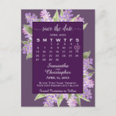 Rustic Lilacs Wedding Save the Date Calendar Plum Aankondigingskaart (Voorkant)