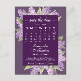 Rustic Lilacs Wedding Save the Date Calendar Plum Aankondigingskaart