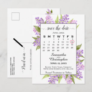 Rustic Lilacs Wedding Save the Date Calendar White Aankondigingskaart