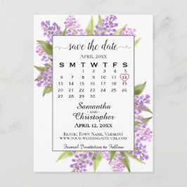 Rustic Lilacs Wedding Save the Date Calendar White Aankondigingskaart