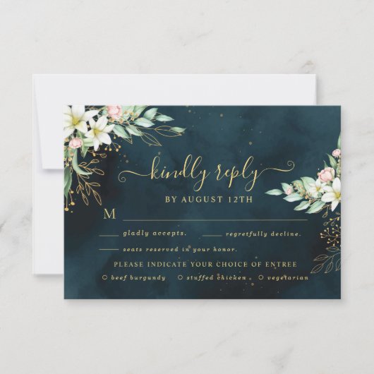 Rustic Lily Floral Dusty Eucalyptus Griekenland RSVP Kaartje (Voorkant)