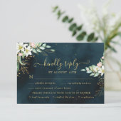 Rustic Lily Floral Dusty Eucalyptus Griekenland RSVP Kaartje (Staand voorkant)