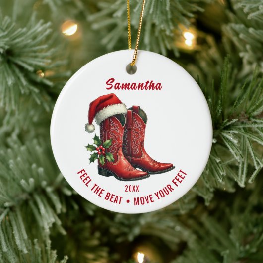 Rustic Line Dance Cowboylaarzen Keramisch Ornament (Boom)