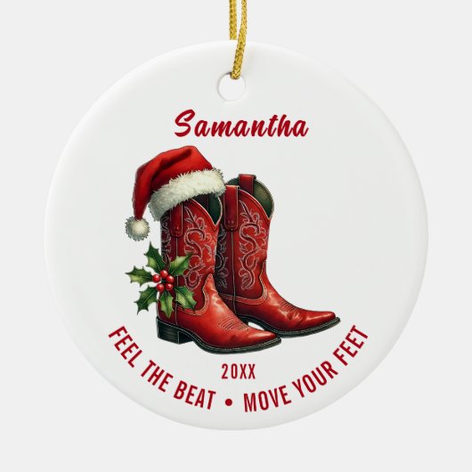 Rustic Line Dance Cowboylaarzen Keramisch Ornament (Voorkant)