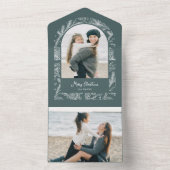 Rustic Line Drawn Christmas Botanical Arch 1-Photo All In One Uitnodiging (Binnen)