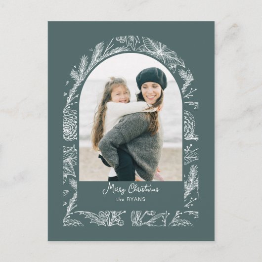 Rustic Line Drawn Christmas Botanical Arch 1-Photo Feestdagenkaart (Voorkant)