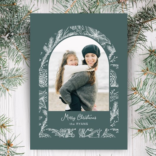Rustic Line Drawn Christmas Botanical Arch 1-Photo Feestdagenkaart