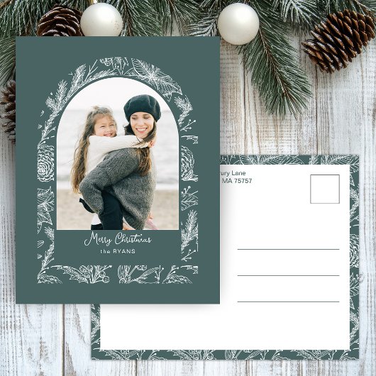 Rustic Line Drawn Christmas Botanical Arch 1-Photo Feestdagenkaart
