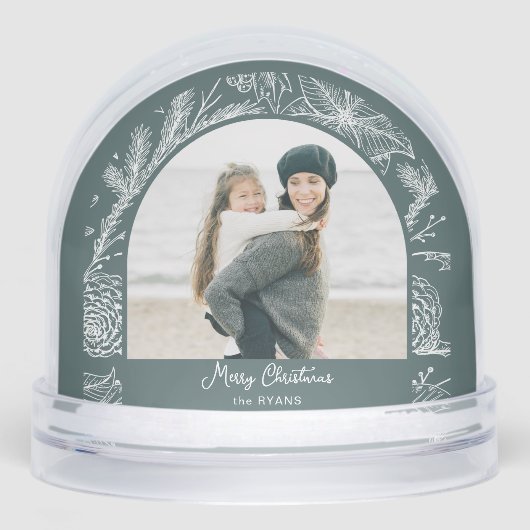 Rustic Line Drawn Christmas Botanical Arch 1-Photo Sneeuwbol (Voorkant)