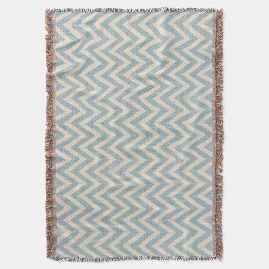 Rustic Linen Beige and Blue Chevron Deken (Voorkant Verticaal)