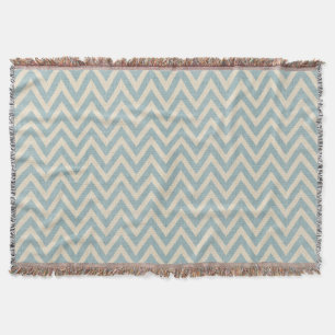 Rustic Linen Beige and Blue Chevron Deken