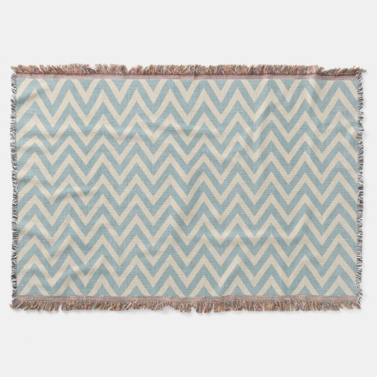Rustic Linen Beige and Blue Chevron Deken (Voorkant)