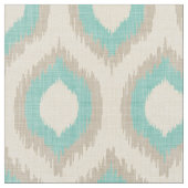 Rustic Linen Beige en Aqua Ikat Print Stof (Close Up)