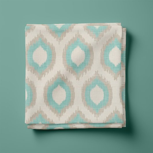 Rustic Linen Beige en Aqua Ikat Print Stof