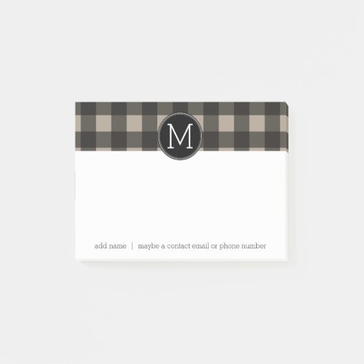 Rustic Linen Black Buffalo Pset gingham Monogram Post-it® Notes (Voorkant)
