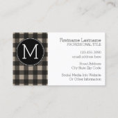 Rustic Linen Black Buffalo Pset gingham Monogram Visitekaartje (Achterkant)