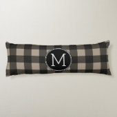 Rustic Linen Black Buffalo Pset Pattern Monogram Lichaamskussen (Achterkant)