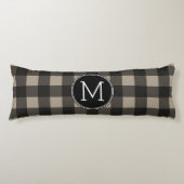 Rustic Linen Black Buffalo Pset Pattern Monogram Lichaamskussen (Voorkant)