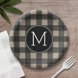 Rustic Linen Black Buffalo Pset Pattern Monogram Papieren Kommen