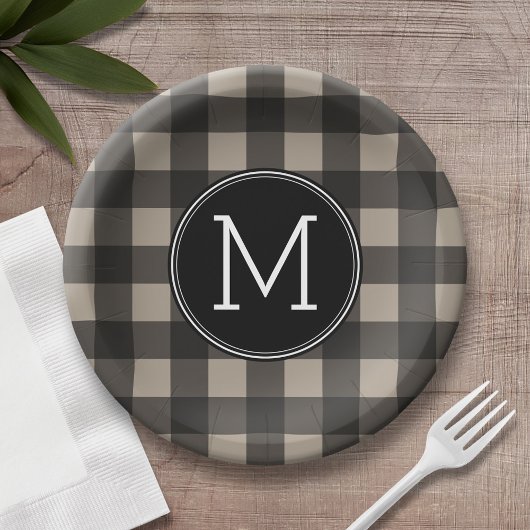Rustic Linen Black Buffalo Pset Pattern Monogram Papieren Kommen