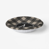 Rustic Linen Black Buffalo Pset Pattern Monogram Papieren Kommen (Gebogen)