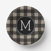 Rustic Linen Black Buffalo Pset Pattern Monogram Papieren Kommen (Voorkant)
