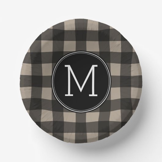 Rustic Linen Black Buffalo Pset Pattern Monogram Papieren Kommen (Voorkant)