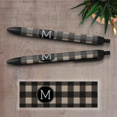 Rustic Linen Black Buffalo Pset Pattern Monogram Zwarte Inkt Pen