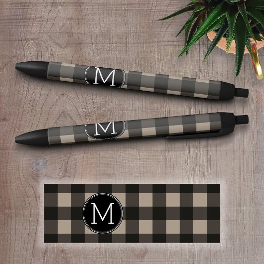 Rustic Linen Black Buffalo Pset Pattern Monogram Zwarte Inkt Pen