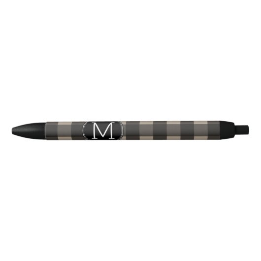 Rustic Linen Black Buffalo Pset Pattern Monogram Zwarte Inkt Pen (Voorkant)