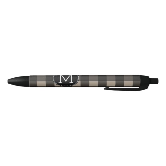 Rustic Linen Black Buffalo Pset Pattern Monogram Zwarte Inkt Pen (Bodem)