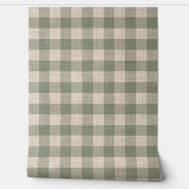 Rustic Linen Buffalo Check Beige and Green Plaid Behang