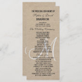 Rustic Linen Canvas Trouw Monogram Programma Aange Programmakaart (Voorkant / Achterkant)
