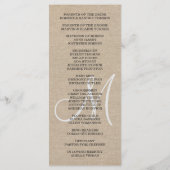 Rustic Linen Canvas Trouwmonogram Programma Aangep Programmakaart (Achterkant)