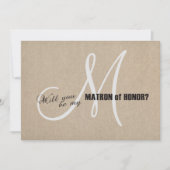 Rustic Linen Canvas Wedding be My Matron of Honor Kaart (Voorkant)